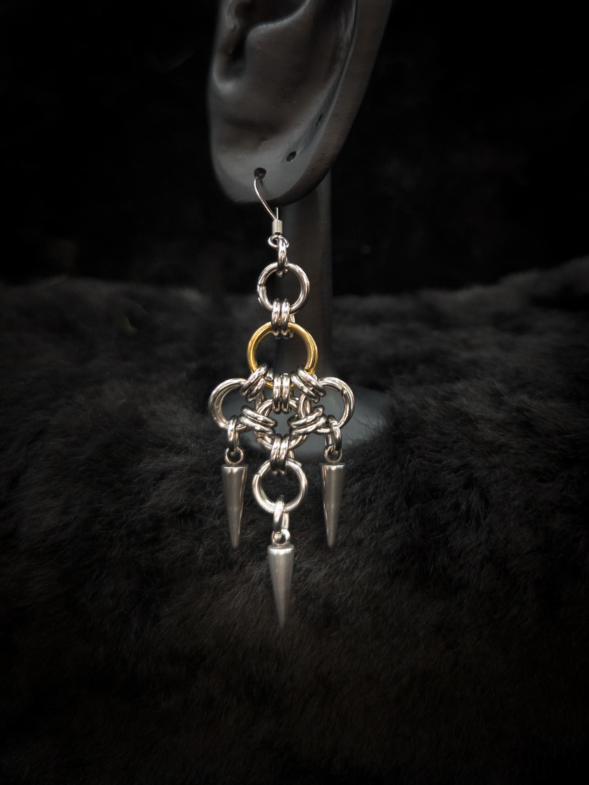 two tone chainmail earring spike gothic jewelry handcrafted